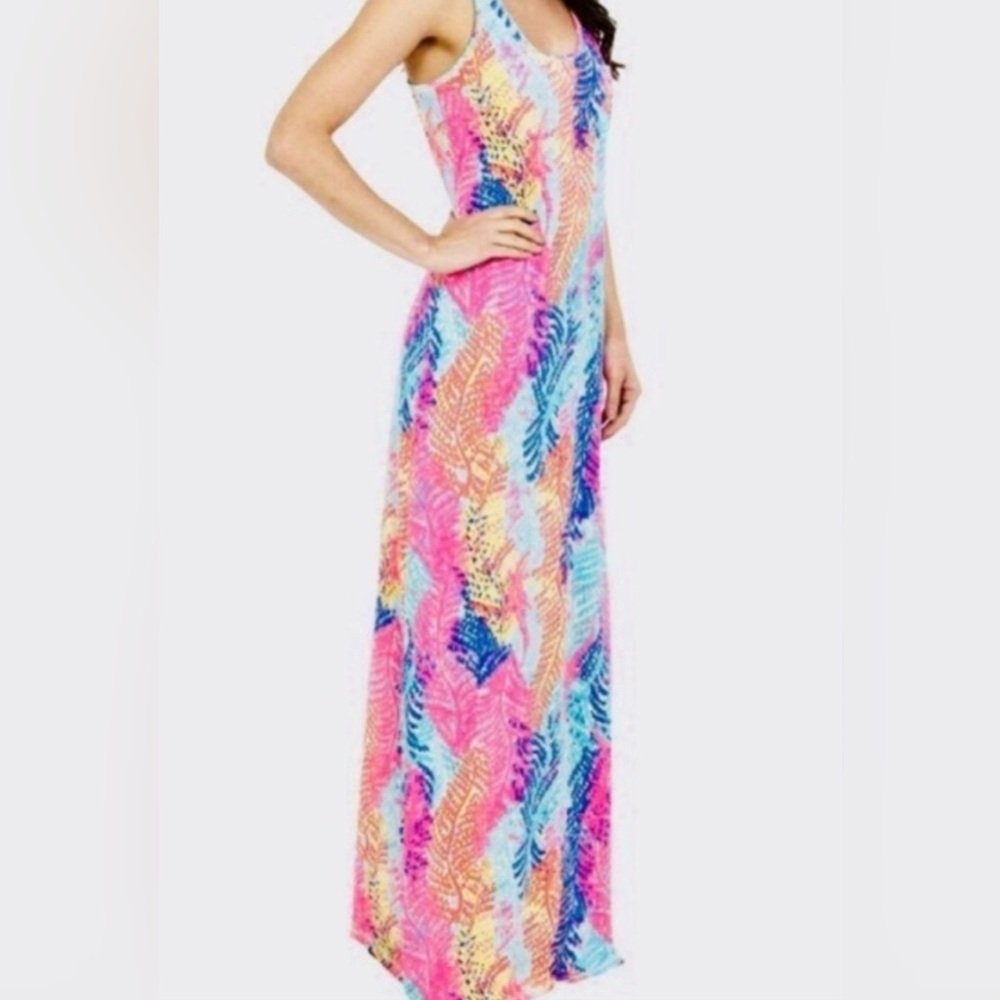 Lilly Pulitzer Betty Maxi Dress Electric Feel Size L Pima Cotton Tropical Beachy
